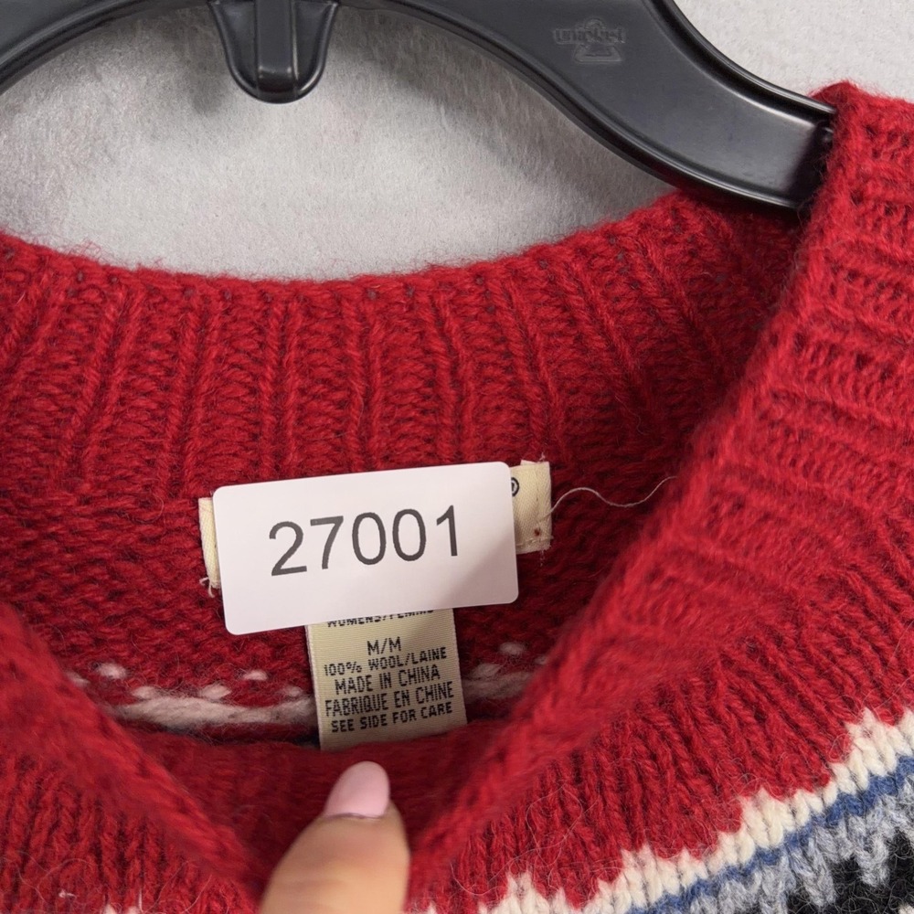 Eddie Bauer Sweater Womens Medium White Wool Fair Isle Crew Knit Chunky Pullover - Picture 6 of 6